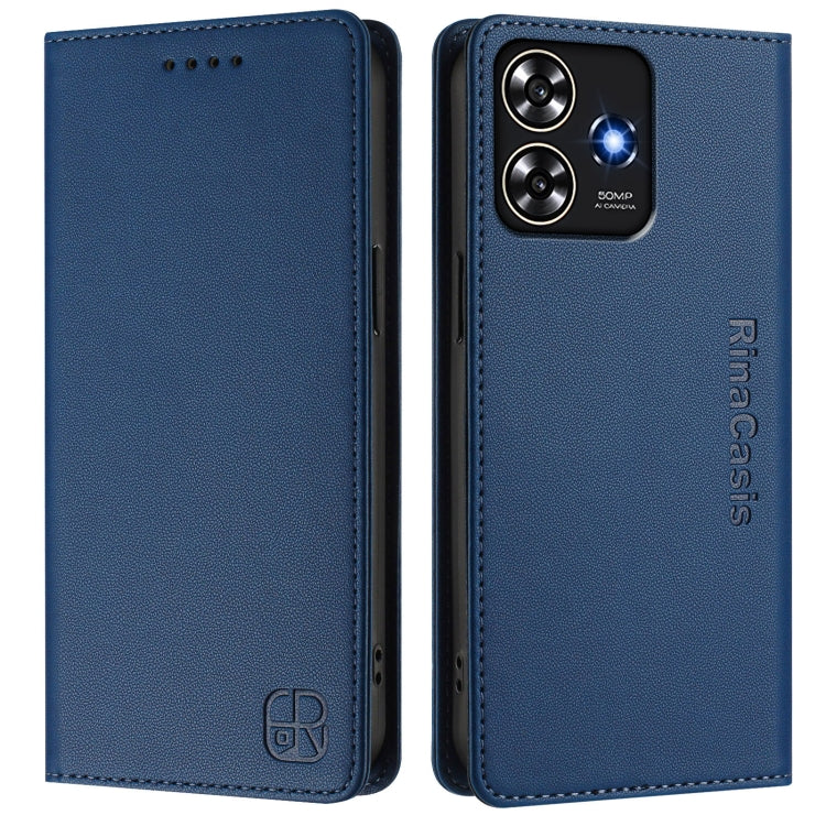 For ZTE Blade A73 4G RC01 Dual-Folded Magnetic Suction RFID Leather Phone Case