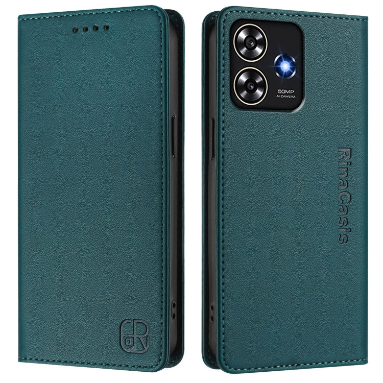 For ZTE Blade A73 4G RC01 Dual-Folded Magnetic Suction RFID Leather Phone Case