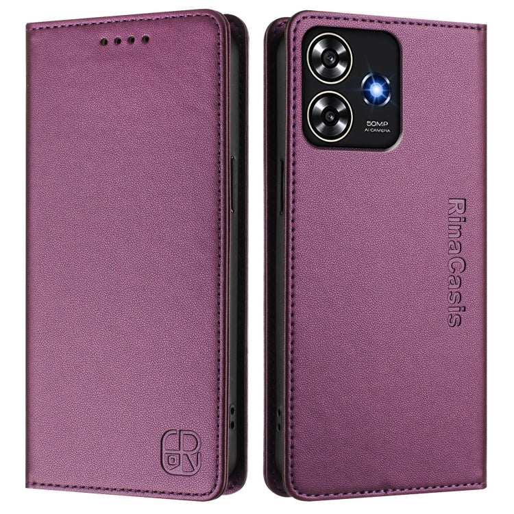 For ZTE Blade A73 4G RC01 Dual-Folded Magnetic Suction RFID Leather Phone Case