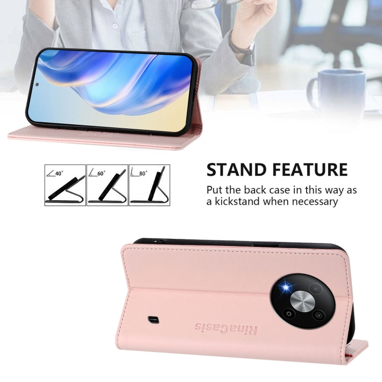 For ZTE Blade A73 5G RC01 Dual-Folded Magnetic Suction RFID Leather Phone Case