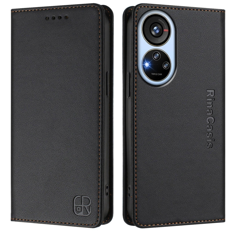 For ZTE Blade V40s RC01 Dual-Folded Magnetic Suction RFID Leather Phone Case