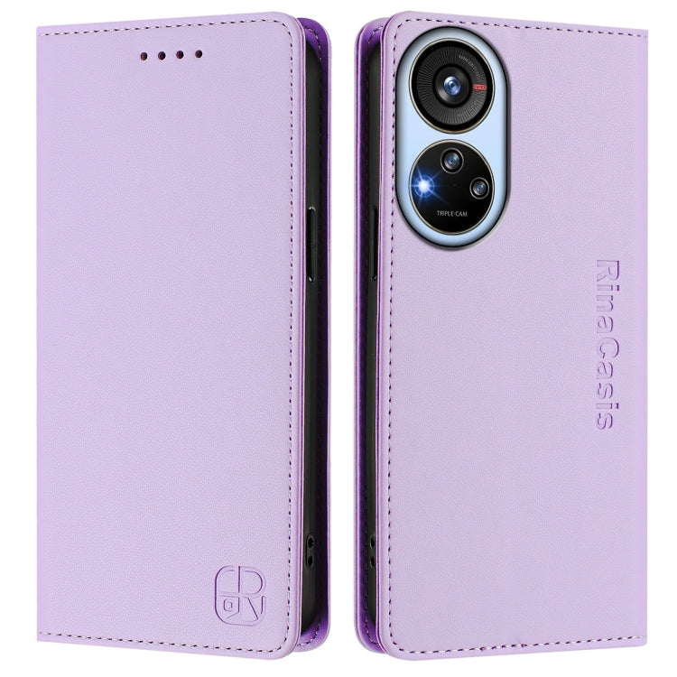 For ZTE Blade V40s RC01 Dual-Folded Magnetic Suction RFID Leather Phone Case