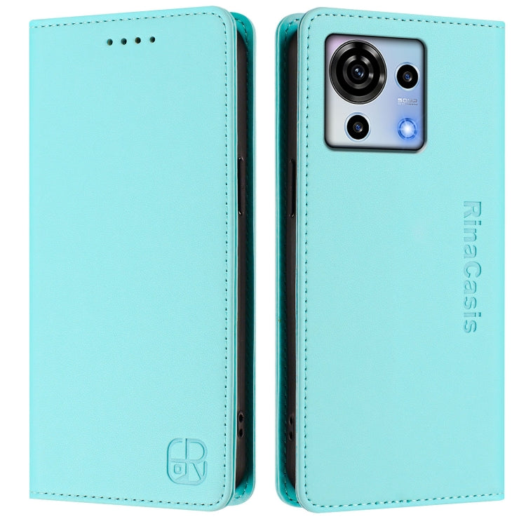 For ZTE Blade V50 Vita RC01 Dual-Folded Magnetic Suction RFID Leather Phone Case