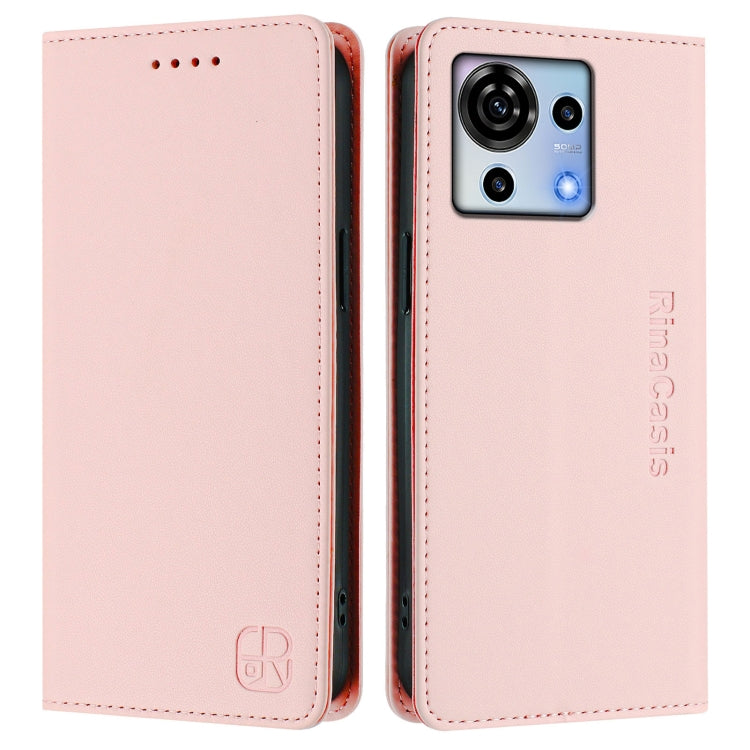 For ZTE Blade V50 Vita RC01 Dual-Folded Magnetic Suction RFID Leather Phone Case