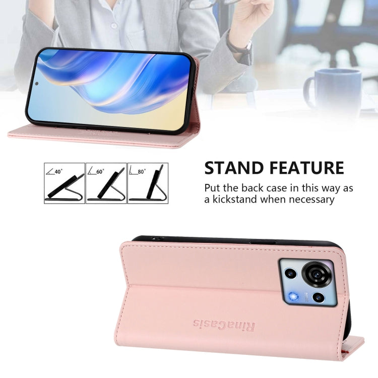 For ZTE Blade V50 Vita RC01 Dual-Folded Magnetic Suction RFID Leather Phone Case