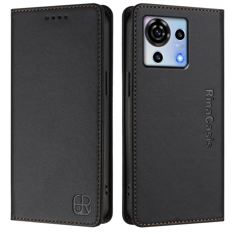 For ZTE Blade V50 Vita RC01 Dual-Folded Magnetic Suction RFID Leather Phone Case