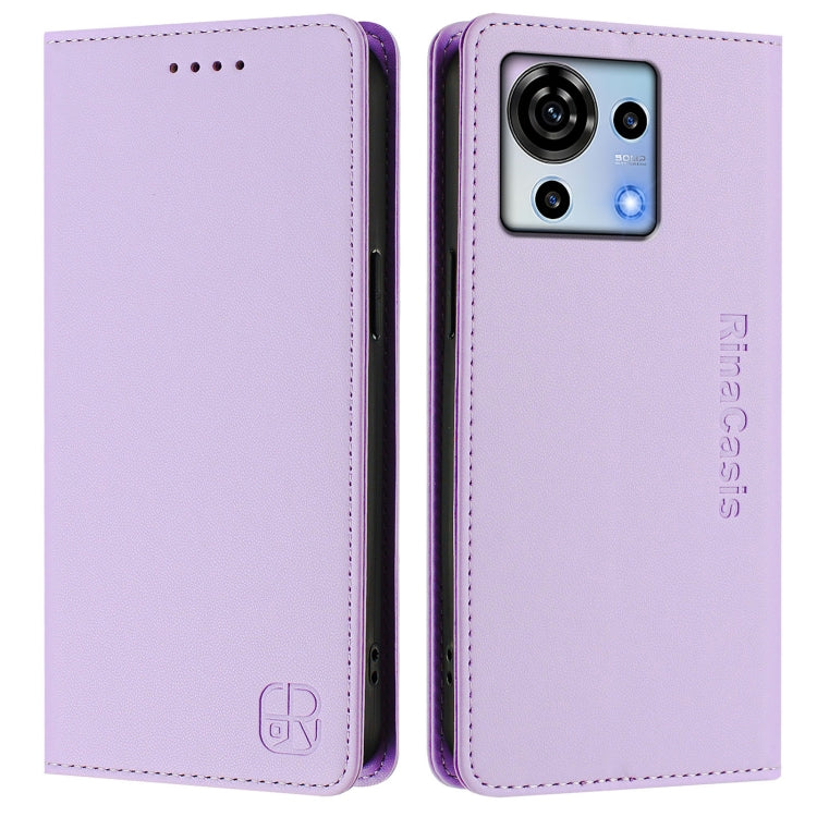 For ZTE Blade V50 Vita RC01 Dual-Folded Magnetic Suction RFID Leather Phone Case