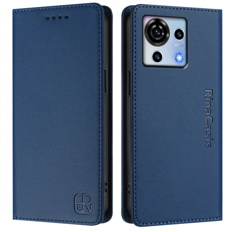 For ZTE Blade V50 Vita RC01 Dual-Folded Magnetic Suction RFID Leather Phone Case