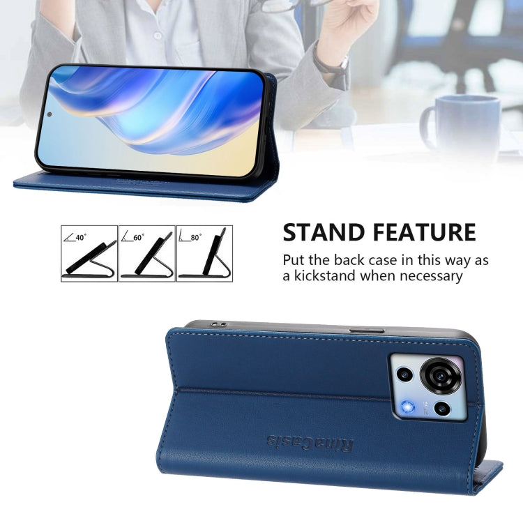 For ZTE Blade V50 Vita RC01 Dual-Folded Magnetic Suction RFID Leather Phone Case