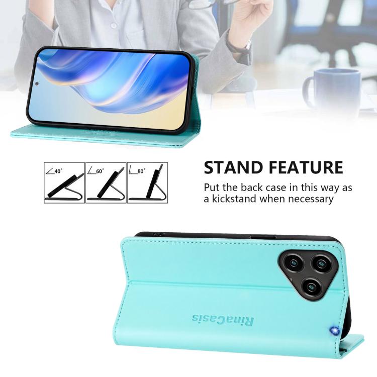 For ZTE Blade A76 4G RC01 Dual-Folded Magnetic Suction RFID Leather Phone Case