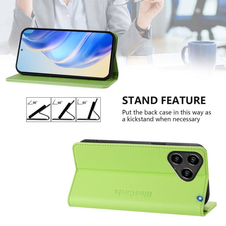 For ZTE Blade A76 4G RC01 Dual-Folded Magnetic Suction RFID Leather Phone Case