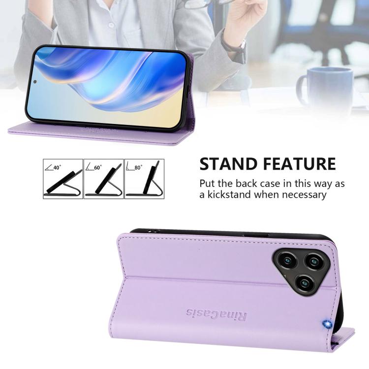 For ZTE Blade A76 4G RC01 Dual-Folded Magnetic Suction RFID Leather Phone Case