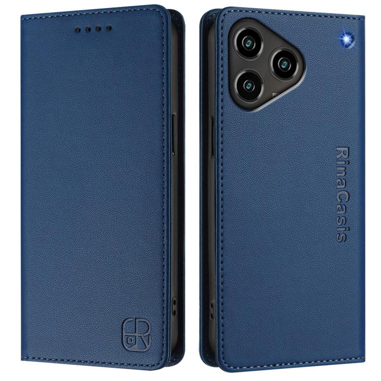 For ZTE Blade A76 4G RC01 Dual-Folded Magnetic Suction RFID Leather Phone Case