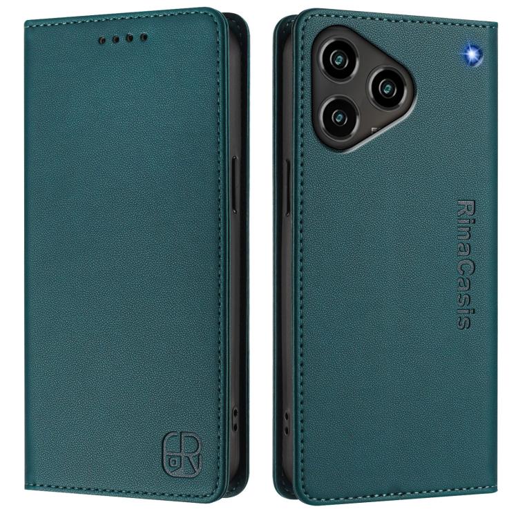 For ZTE Blade A76 4G RC01 Dual-Folded Magnetic Suction RFID Leather Phone Case