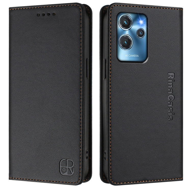 For Oukitel C32 RC01 Dual-Folded Magnetic Suction RFID Leather Phone Case