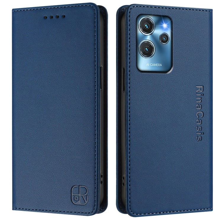 For Oukitel C32 RC01 Dual-Folded Magnetic Suction RFID Leather Phone Case