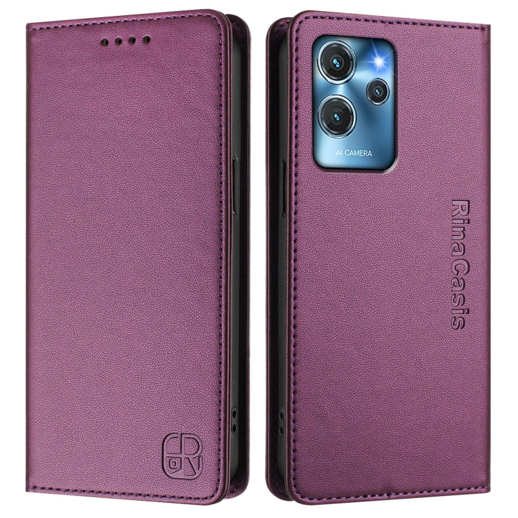 For Oukitel C32 RC01 Dual-Folded Magnetic Suction RFID Leather Phone Case