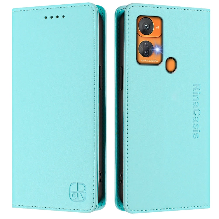 For Oukitel C33 RC01 Dual-Folded Magnetic Suction RFID Leather Phone Case