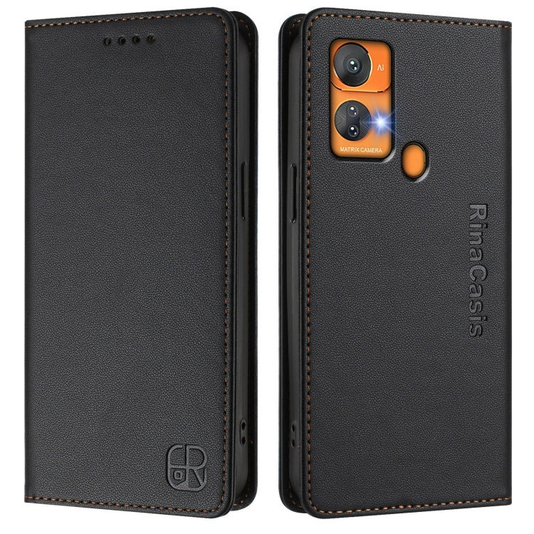 For Oukitel C33 RC01 Dual-Folded Magnetic Suction RFID Leather Phone Case
