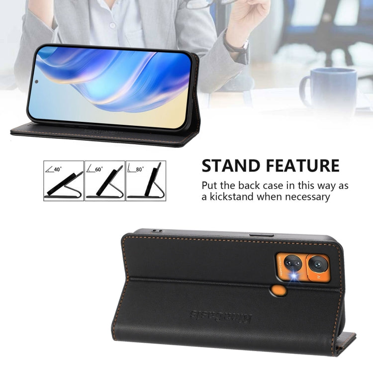 For Oukitel C33 RC01 Dual-Folded Magnetic Suction RFID Leather Phone Case