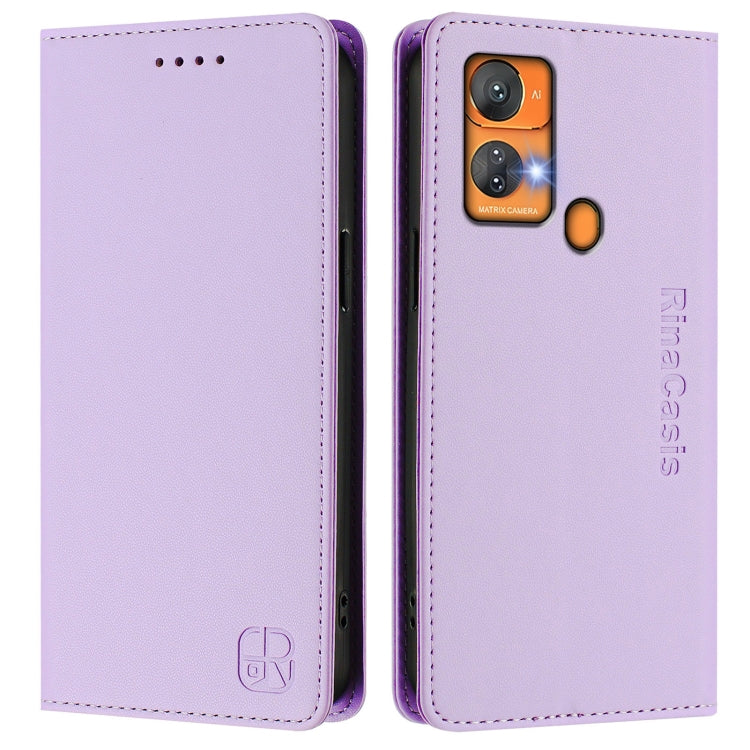 For Oukitel C33 RC01 Dual-Folded Magnetic Suction RFID Leather Phone Case