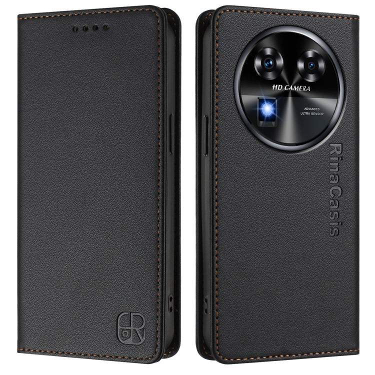 For Oukitel C37 RC01 Dual-Folded Magnetic Suction RFID Leather Phone Case