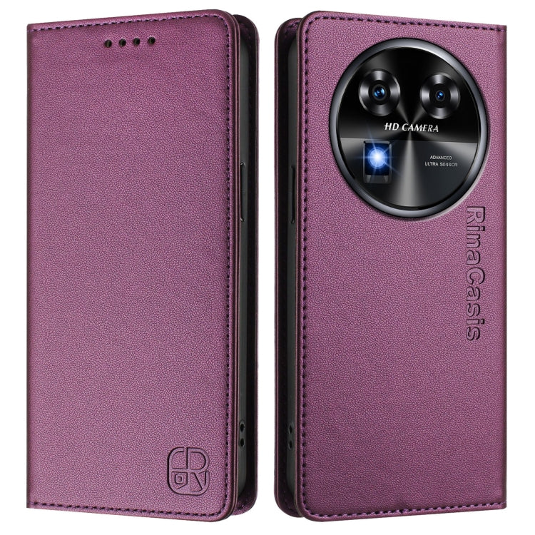 For Oukitel C37 RC01 Dual-Folded Magnetic Suction RFID Leather Phone Case