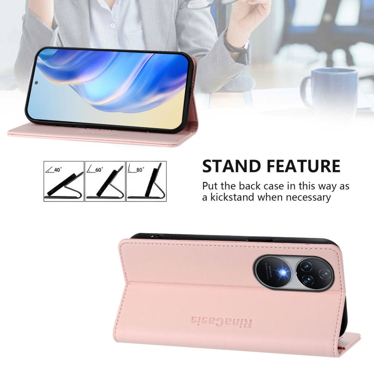 For Oukitel C38 RC01 Dual-Folded Magnetic Suction RFID Leather Phone Case