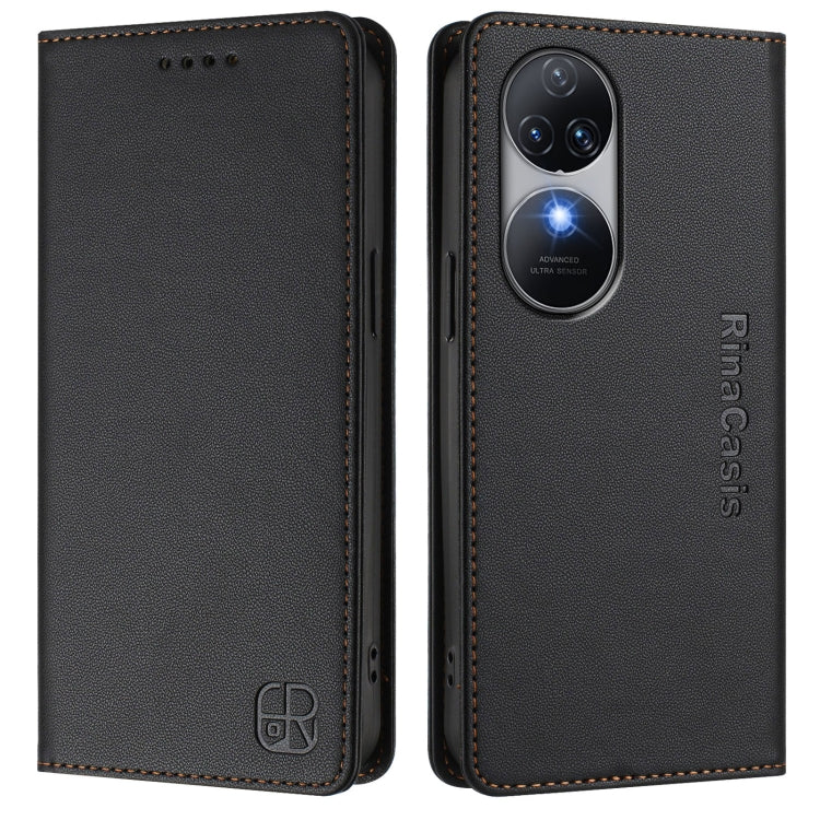 For Oukitel C38 RC01 Dual-Folded Magnetic Suction RFID Leather Phone Case