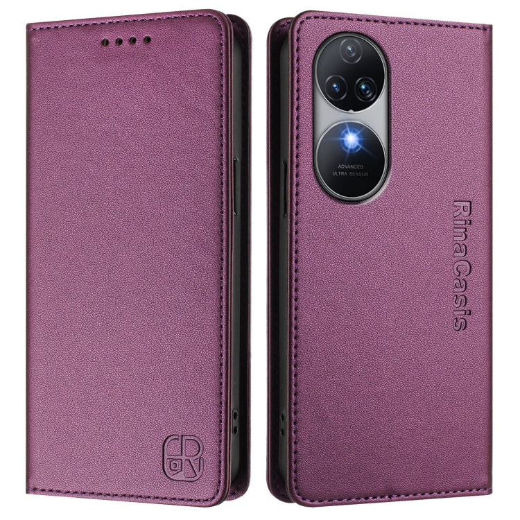 For Oukitel C38 RC01 Dual-Folded Magnetic Suction RFID Leather Phone Case
