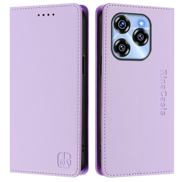 For Oukitel C50 RC01 Dual-Folded Magnetic Suction RFID Leather Phone Case
