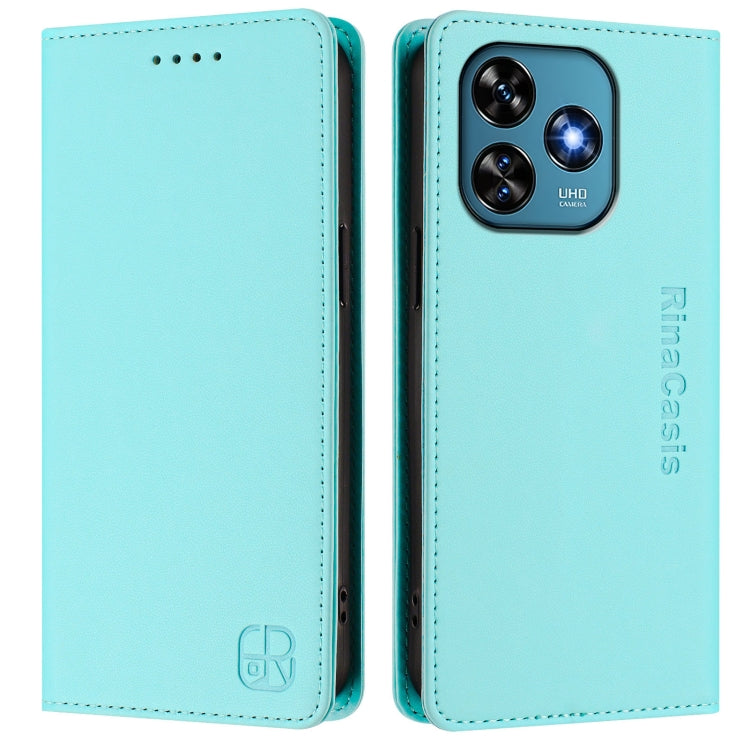 For Oukitel C51 RC01 Dual-Folded Magnetic Suction RFID Leather Phone Case