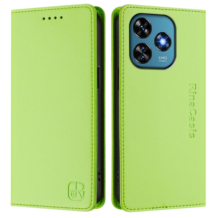 For Oukitel C51 RC01 Dual-Folded Magnetic Suction RFID Leather Phone Case