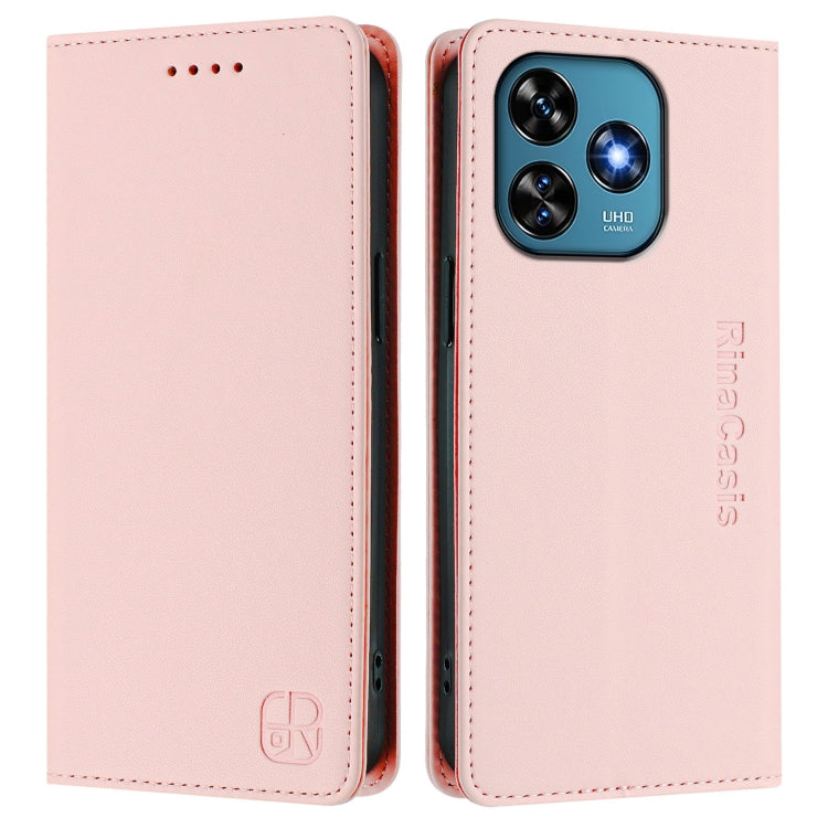 For Oukitel C51 RC01 Dual-Folded Magnetic Suction RFID Leather Phone Case