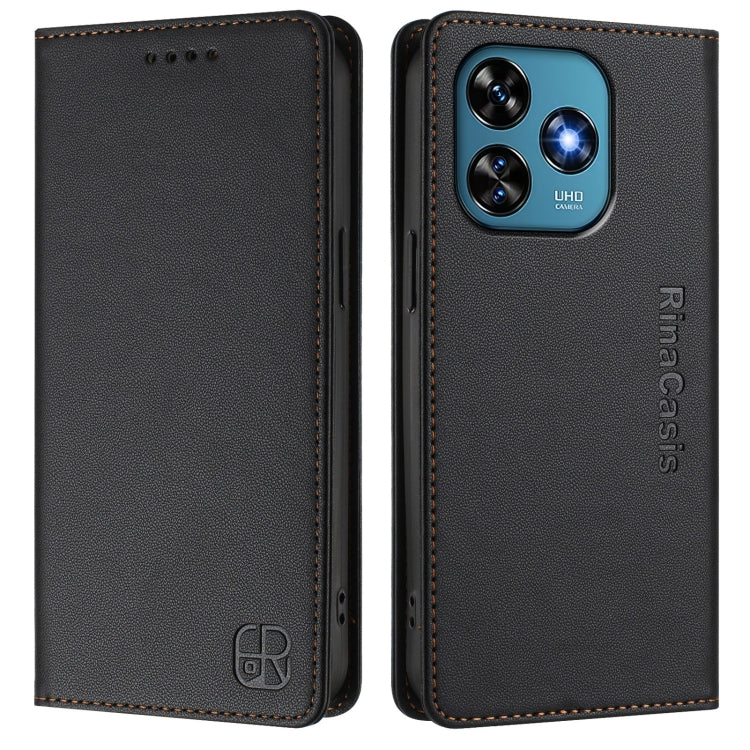 For Oukitel C51 RC01 Dual-Folded Magnetic Suction RFID Leather Phone Case