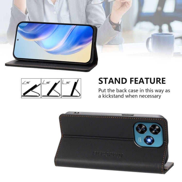 For Oukitel C51 RC01 Dual-Folded Magnetic Suction RFID Leather Phone Case