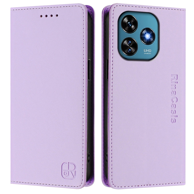 For Oukitel C51 RC01 Dual-Folded Magnetic Suction RFID Leather Phone Case