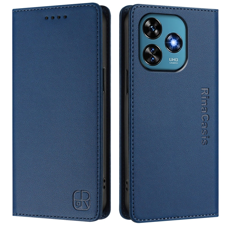 For Oukitel C51 RC01 Dual-Folded Magnetic Suction RFID Leather Phone Case