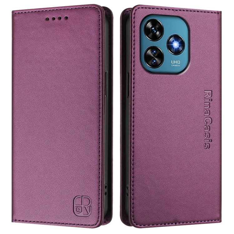 For Oukitel C51 RC01 Dual-Folded Magnetic Suction RFID Leather Phone Case
