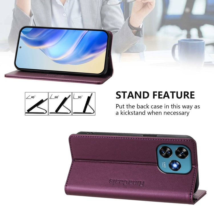 For Oukitel C51 RC01 Dual-Folded Magnetic Suction RFID Leather Phone Case