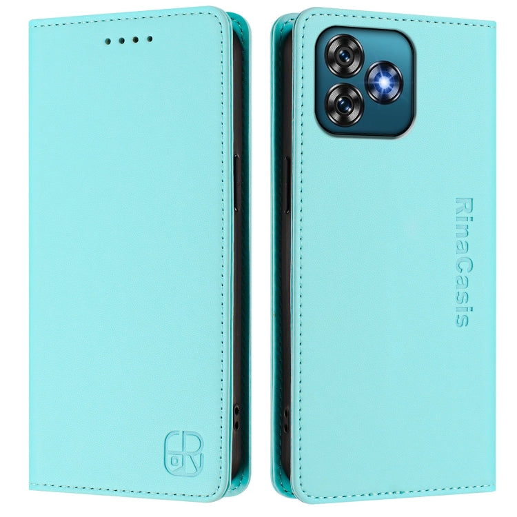 For Oukitel C53 RC01 Dual-Folded Magnetic Suction RFID Leather Phone Case