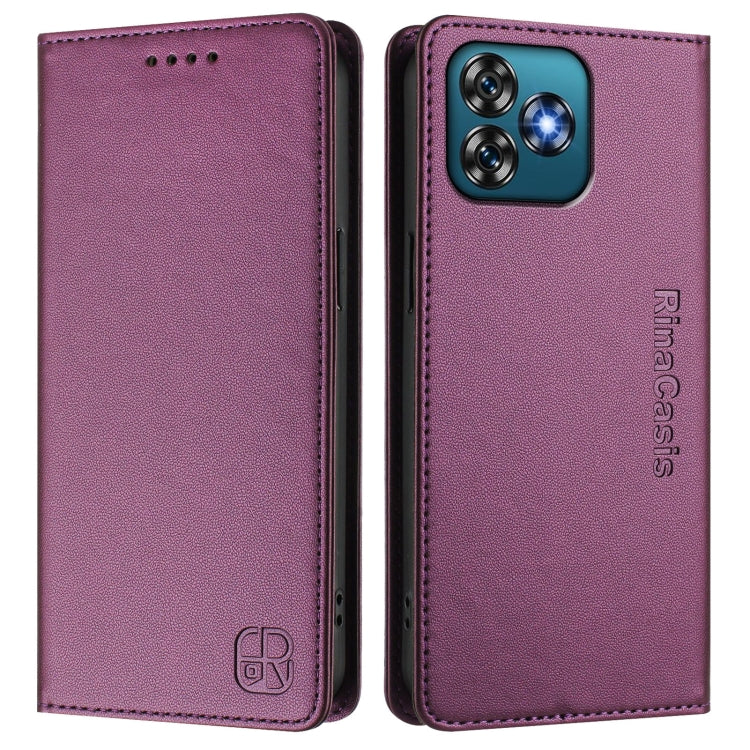 For Oukitel C53 RC01 Dual-Folded Magnetic Suction RFID Leather Phone Case