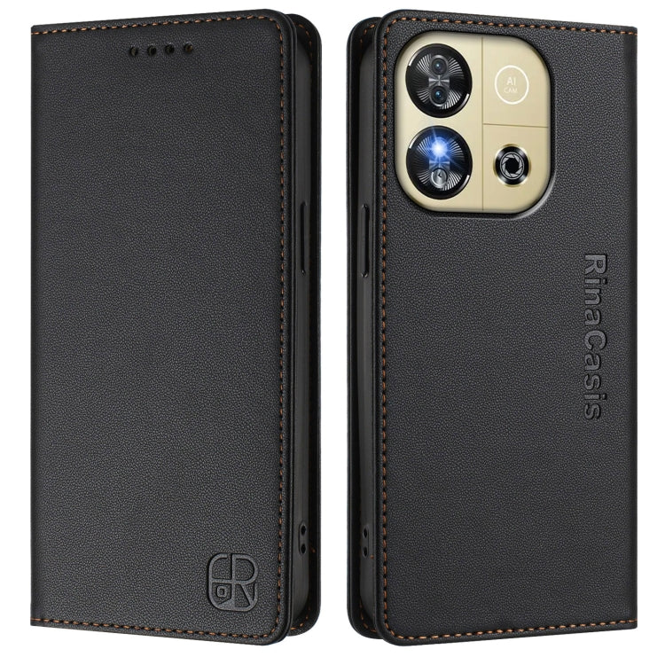 For Oukitel C57 / C57S / C57 Pro RC01 Dual-Folded Magnetic Suction RFID Leather Phone Case