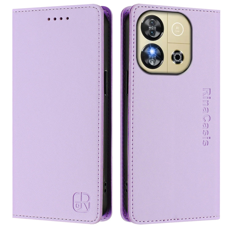 For Oukitel C57 / C57S / C57 Pro RC01 Dual-Folded Magnetic Suction RFID Leather Phone Case
