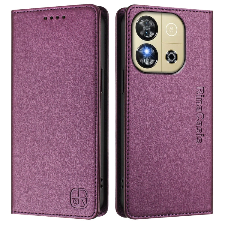 For Oukitel C57 / C57S / C57 Pro RC01 Dual-Folded Magnetic Suction RFID Leather Phone Case