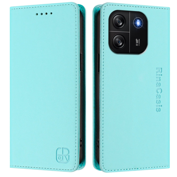 For Blackview Wave 6C RC01 Dual-Folded Magnetic Suction RFID Leather Phone Case