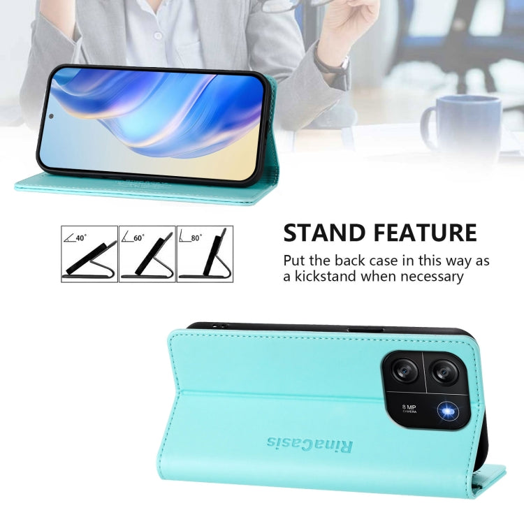 For Blackview Wave 6C RC01 Dual-Folded Magnetic Suction RFID Leather Phone Case
