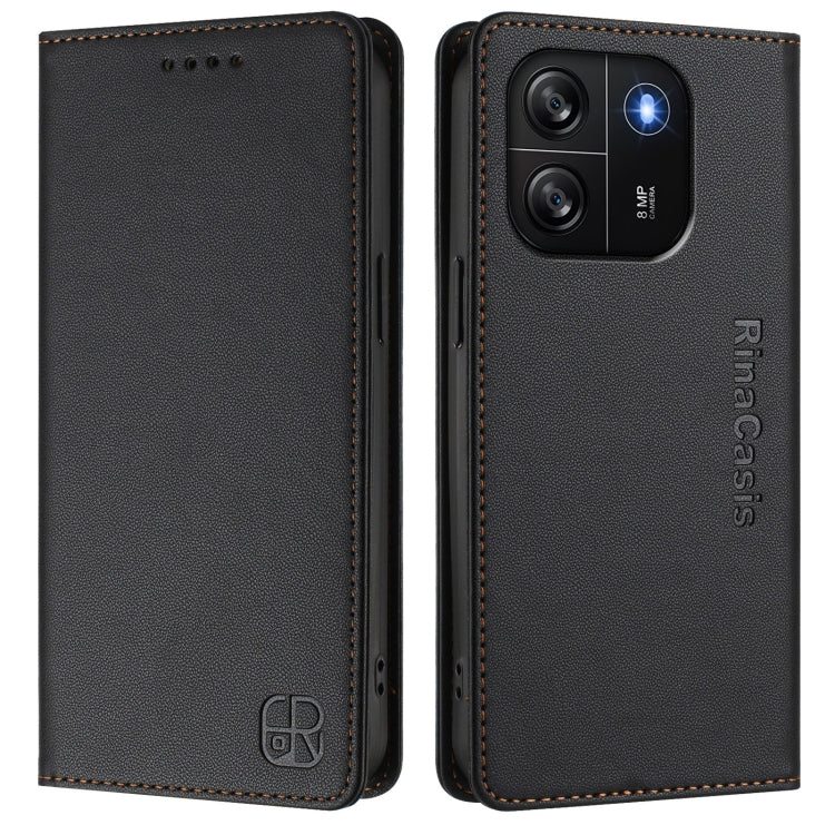 For Blackview Wave 6C RC01 Dual-Folded Magnetic Suction RFID Leather Phone Case