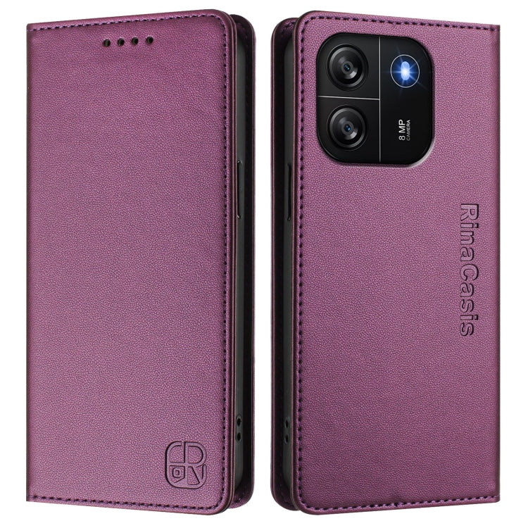 For Blackview Wave 6C RC01 Dual-Folded Magnetic Suction RFID Leather Phone Case