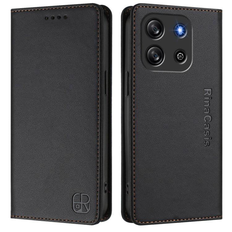 For Blackview Oscal Flat 1C RC01 Dual-Folded Magnetic Suction RFID Leather Phone Case
